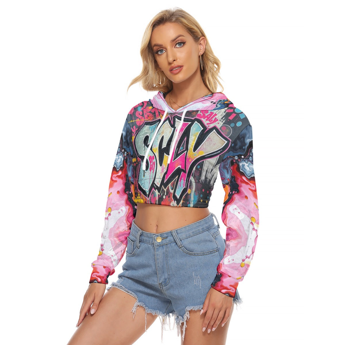 All-Over Print Women's Crop Top Hoodie|Velvet