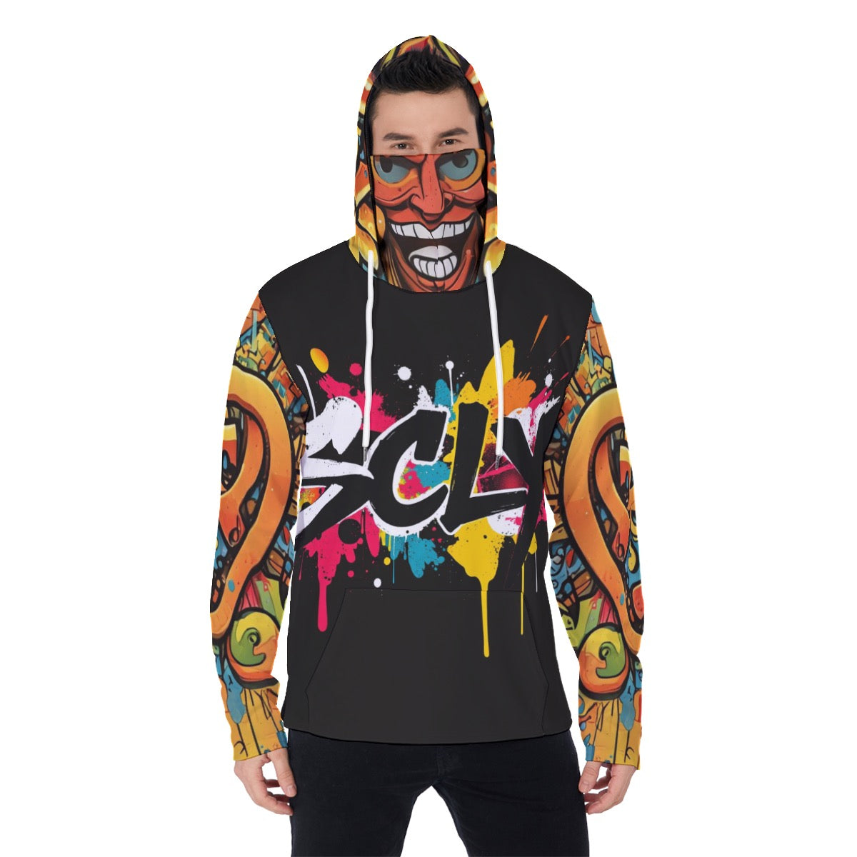 All-Over Print Men's Heavy Fleece Hoodie With Mask