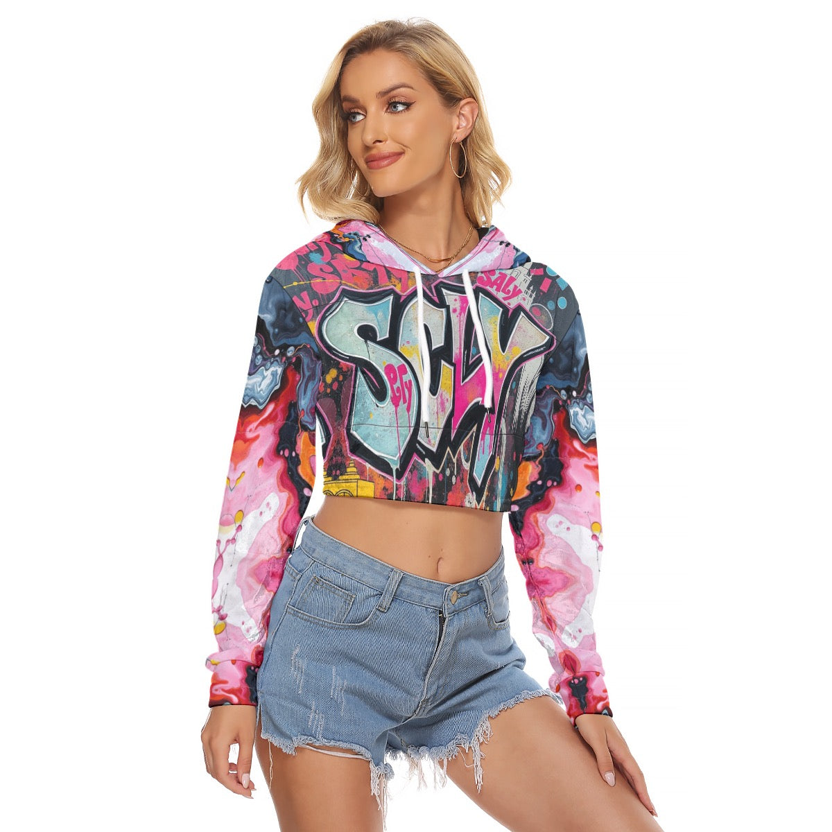 All-Over Print Women's Crop Top Hoodie|Velvet