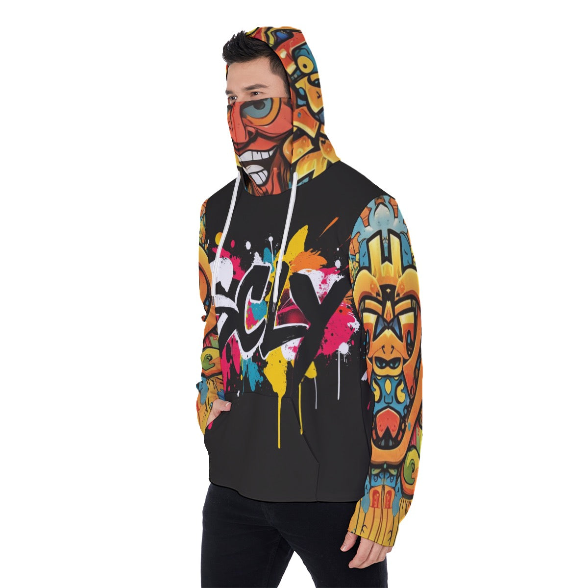 All-Over Print Men's Heavy Fleece Hoodie With Mask