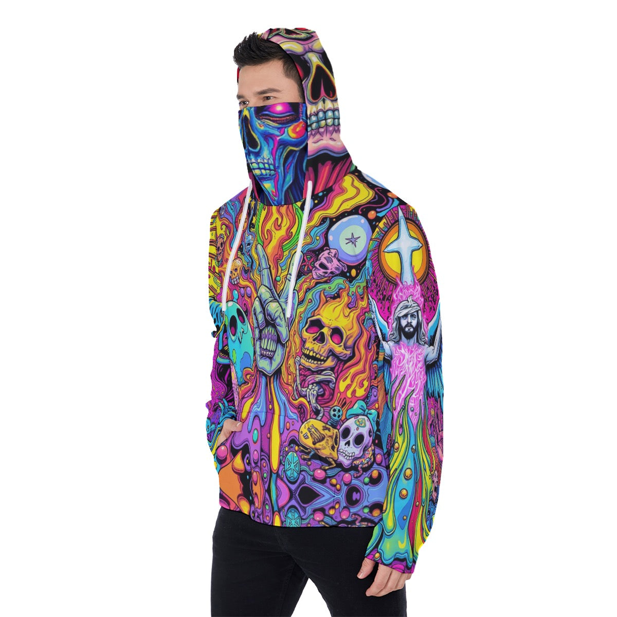 All-Over Print Men's Heavy Fleece Hoodie With Mask