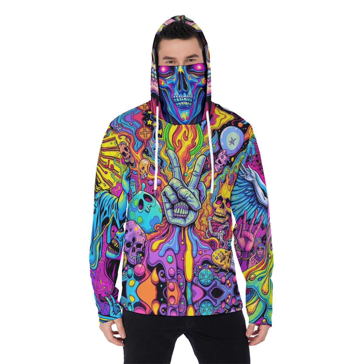 All-Over Print Men's Heavy Fleece Hoodie With Mask