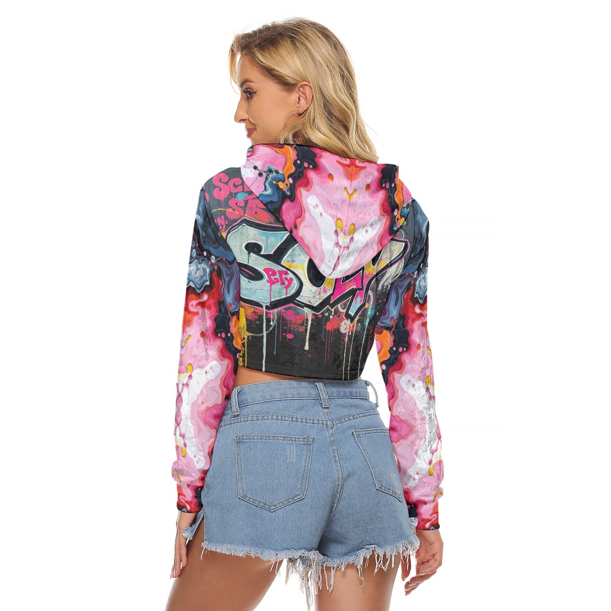 All-Over Print Women's Crop Top Hoodie|Velvet